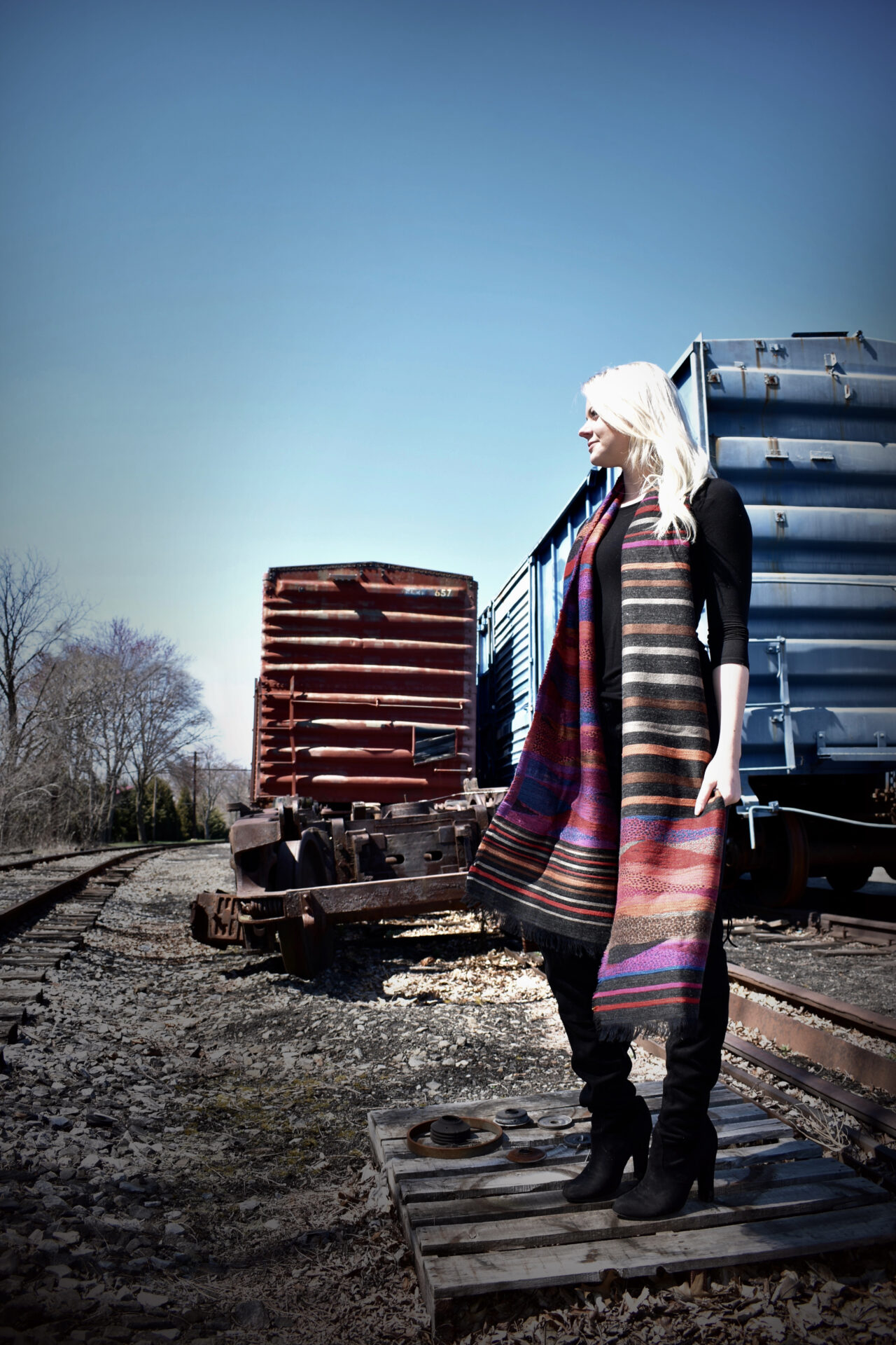 A woman modelling a long Dupatta scarf