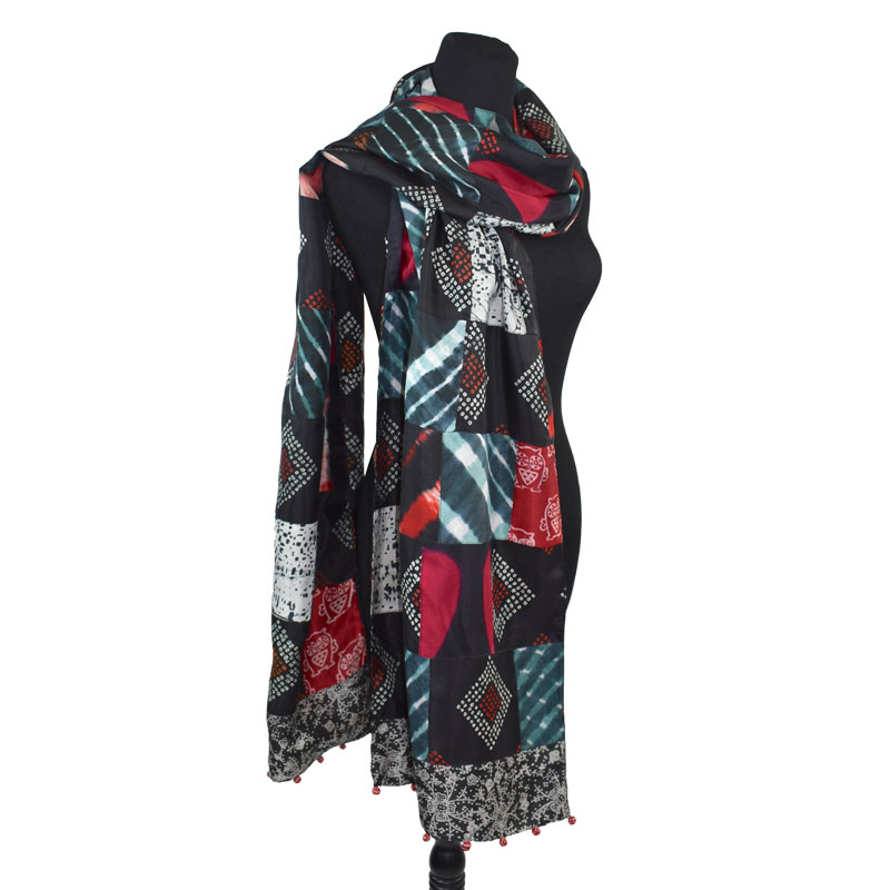 Patchwork double-sided silk scarf