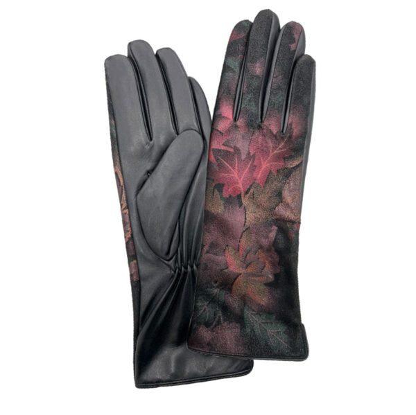 Camellia printed leather gloves