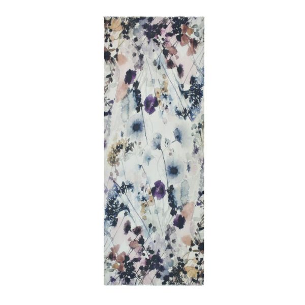 Watercolor floral scarf, muted tones.