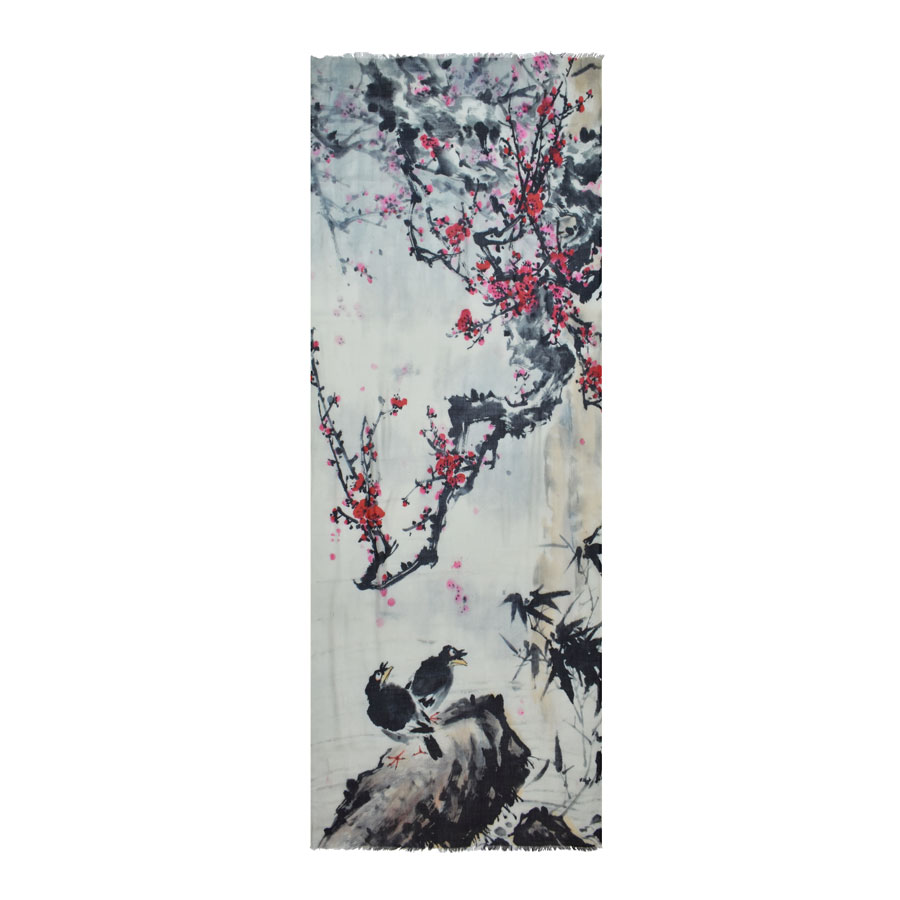 Magpie plum blossom scarf