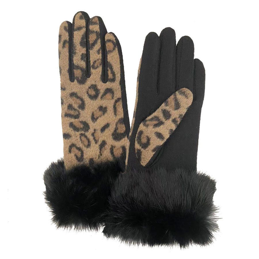 Persia animal print gloves with fur