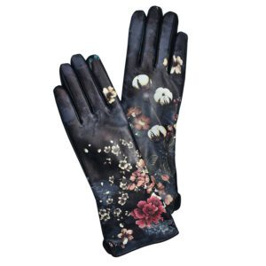 Magnolia floral leather gloves