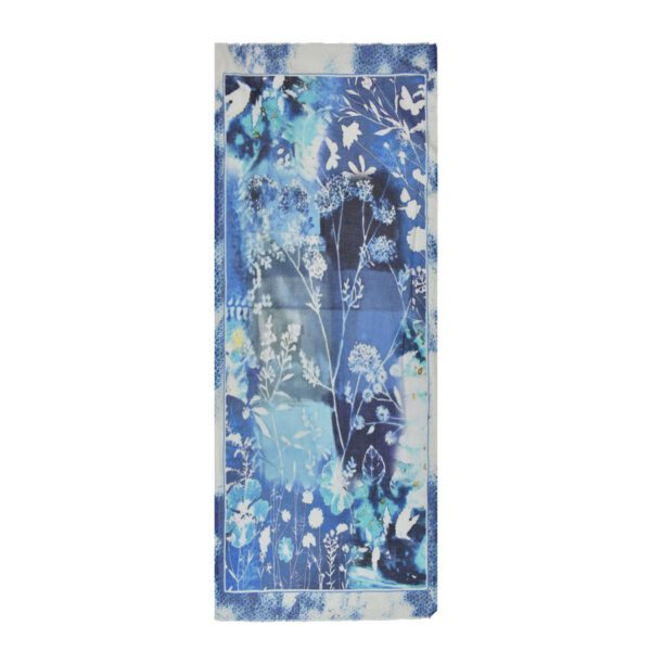 Blue floral scarf, watercolor print.