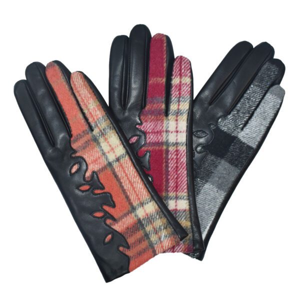 Ryhan Cut Out Leather/Plaid Gloves