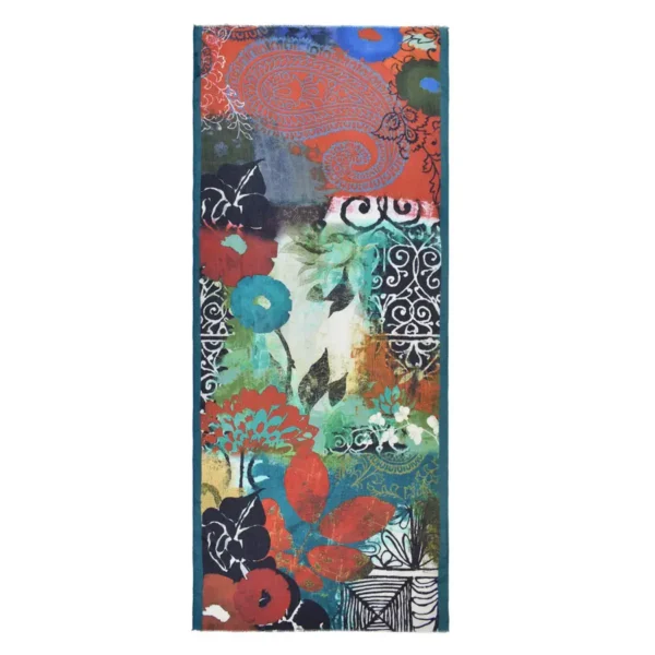 Abstract floral teal scarf design.