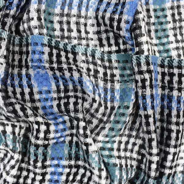 Blue and black checkered fabric texture.