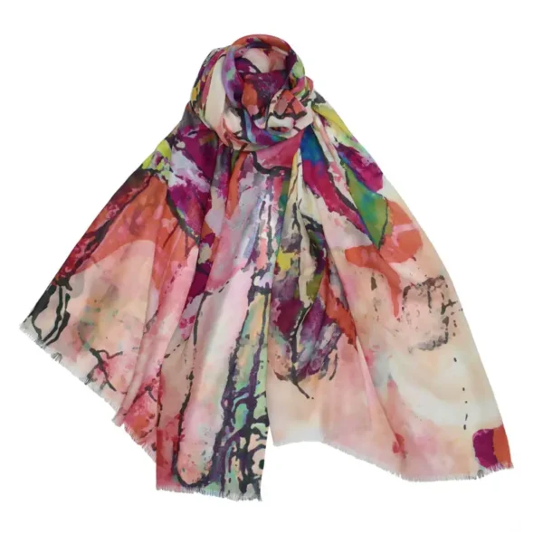 Abstract floral print pashmina shawl.