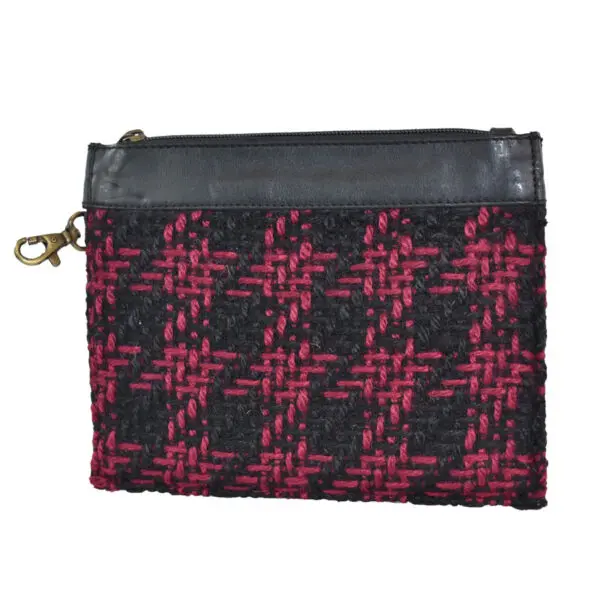 Red and black tweed zip pouch.