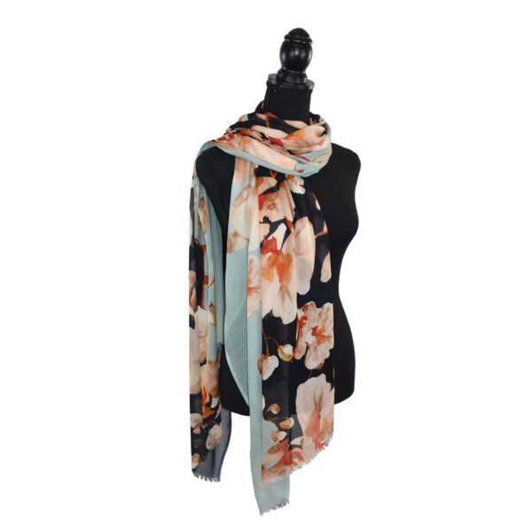 Jennifer Two-Tone Floral Shawl Scarf - Image 3