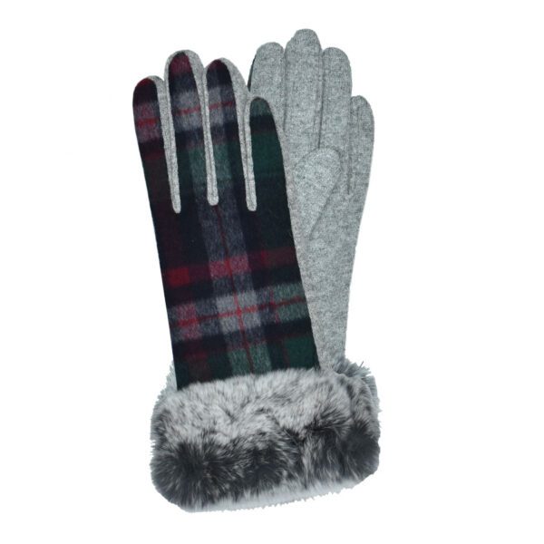 Lucetta Fur Cuff Plaid Gloves - Image 6