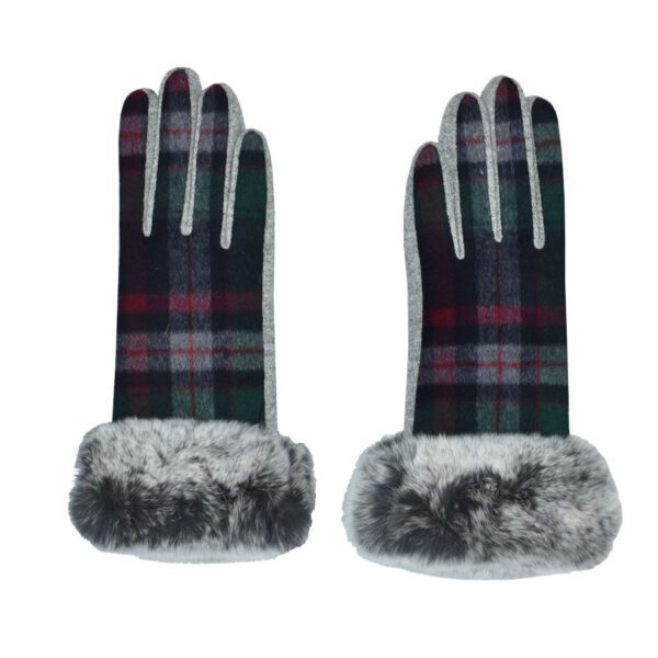 Lucetta Fur Cuff Plaid Gloves - Image 5