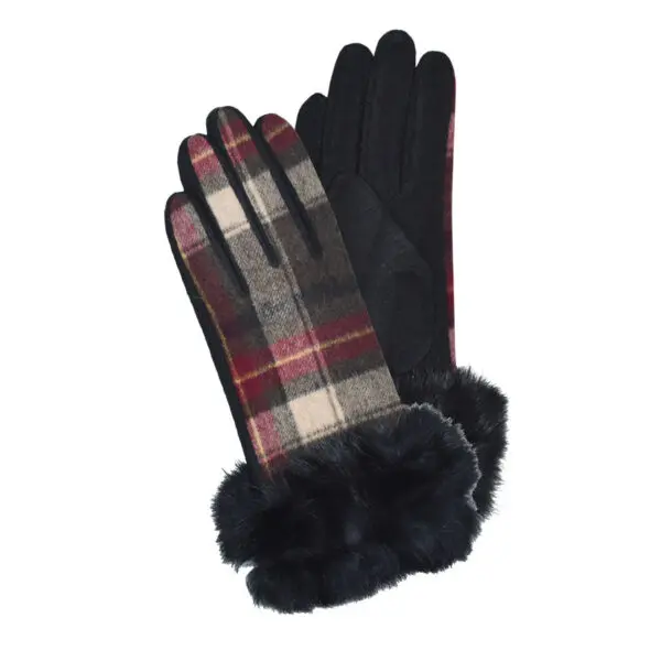 Lucetta Fur Cuff Plaid Gloves