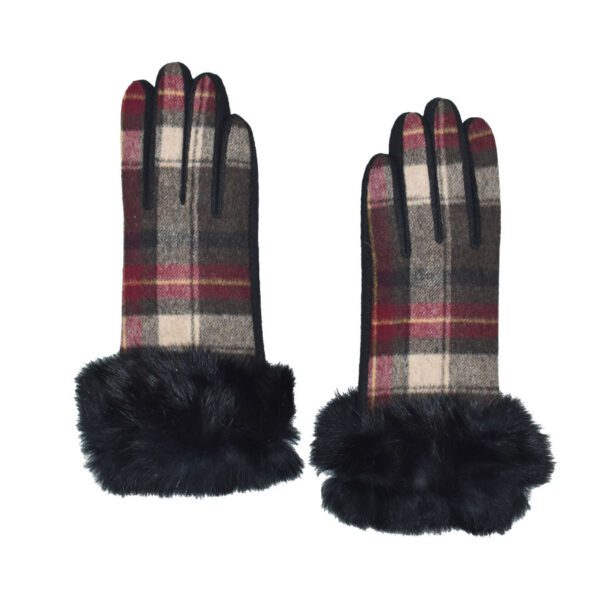 Lucetta Fur Cuff Plaid Gloves - Image 2