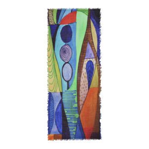 Abstract geometric painting with vibrant colors and varied shapes.